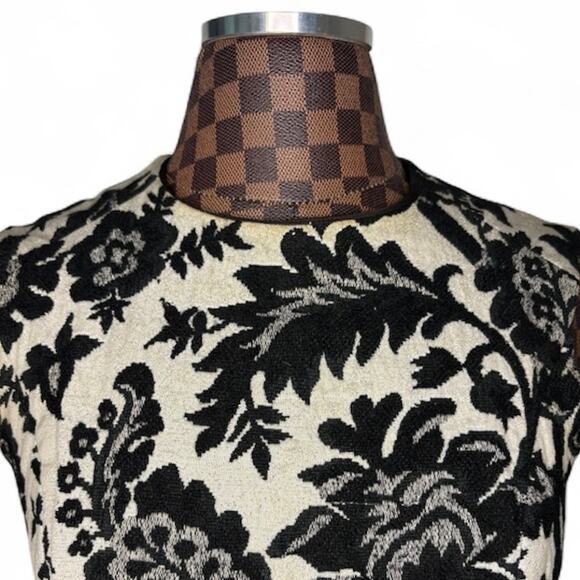 Vtg Joseph Magnin Tapestry Sleeveless Sheath Dress Medium White Black Floral 60s - Picture 7 of 14